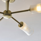 Endon Avelyn 5 Light Semi Flush Ceiling Light in Antique Brass with Clear Ribbed Glass