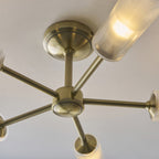 Endon Avelyn 5 Light Semi Flush Ceiling Light in Antique Brass with Clear Ribbed Glass