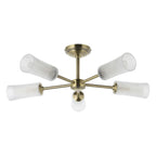 Endon Avelyn 5 Light Semi Flush Ceiling Light in Antique Brass with Clear Ribbed Glass