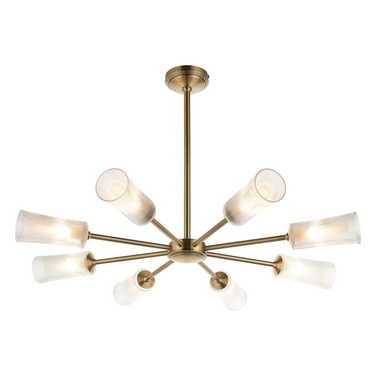 Endon Avelyn 8 Light Pendant Light in Antique Brass with Clear Ribbed Glass