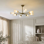 Endon Avelyn 8 Light Pendant Light in Antique Brass with Clear Ribbed Glass