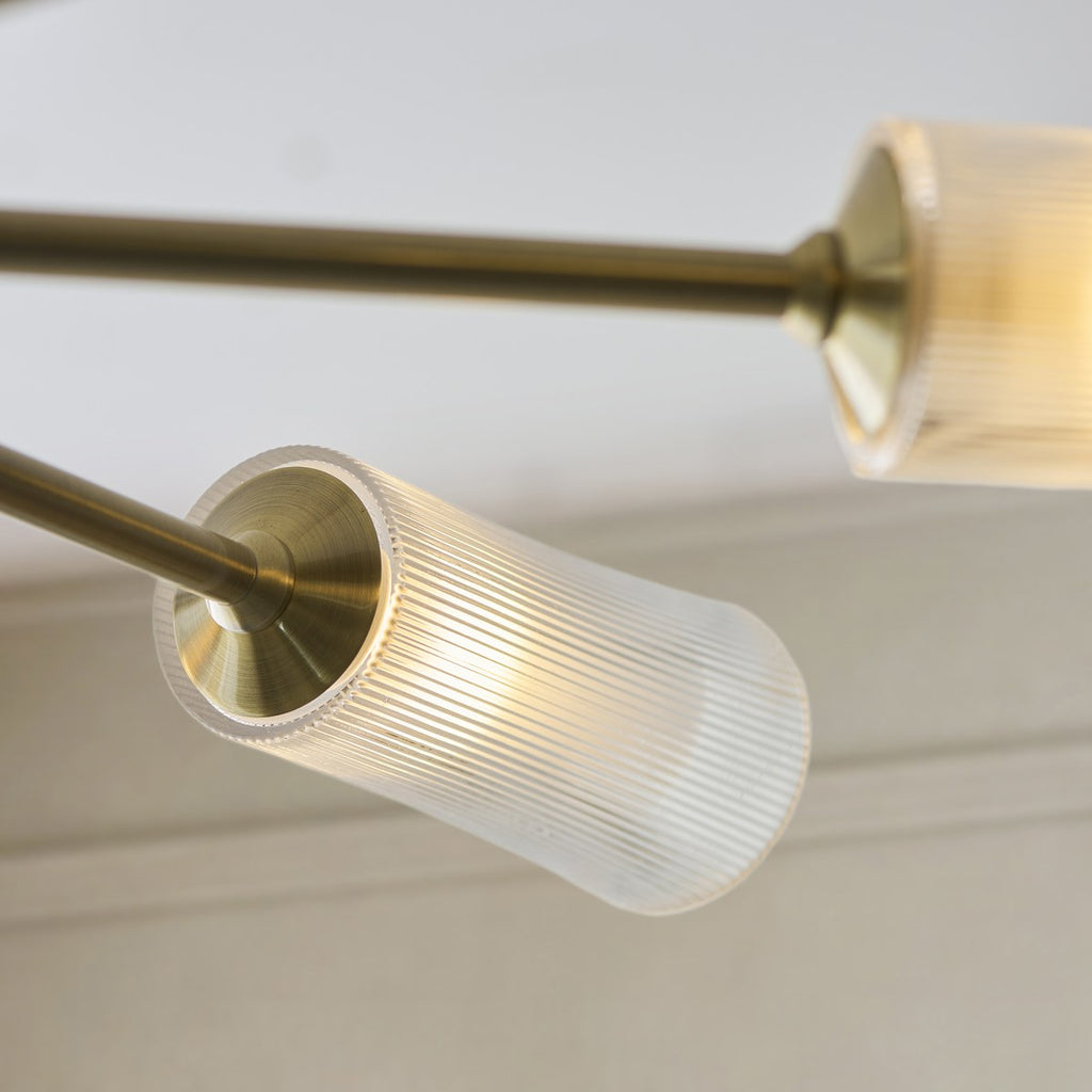 Endon Avelyn 8 Light Pendant Light in Antique Brass with Clear Ribbed Glass