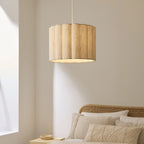 Endon Olson Pendant Light in Oak Stained Wood with Natural Scalloped Shade
