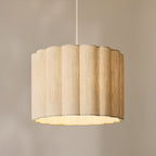 Endon Olson Pendant Light in Oak Stained Wood with Natural Scalloped Shade