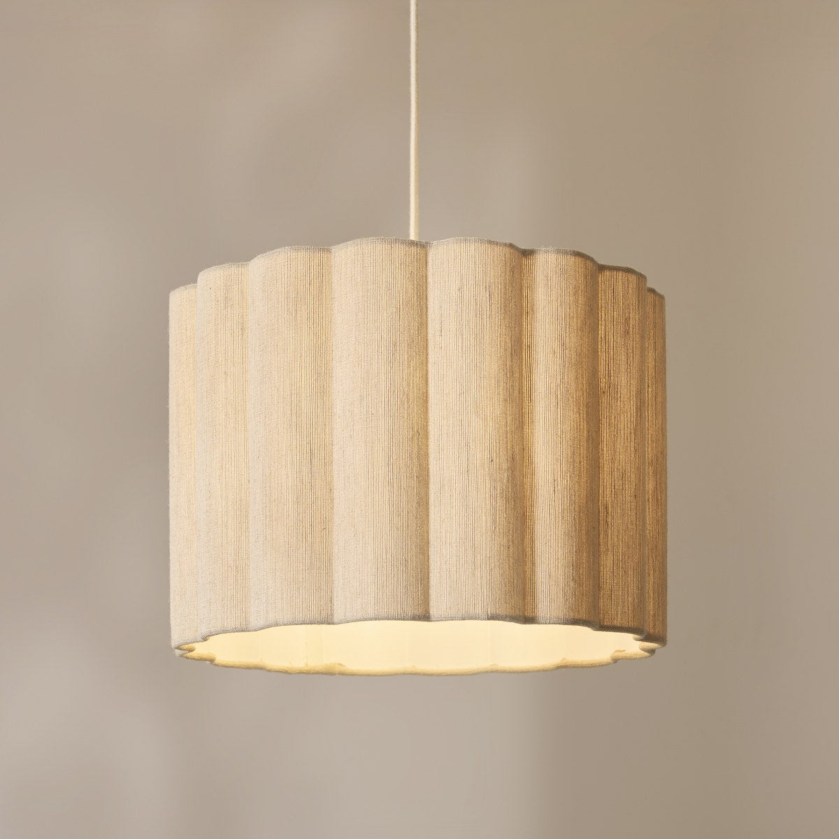 Endon Olson Pendant Light in Oak Stained Wood with Natural Scalloped Shade