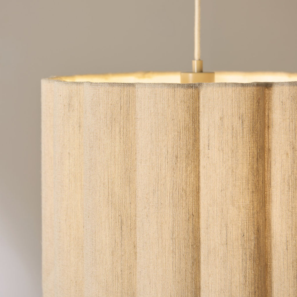 Endon Olson Pendant Light in Oak Stained Wood with Natural Scalloped Shade