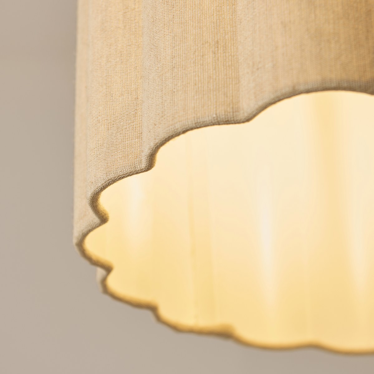 Endon Olson Pendant Light in Oak Stained Wood with Natural Scalloped Shade