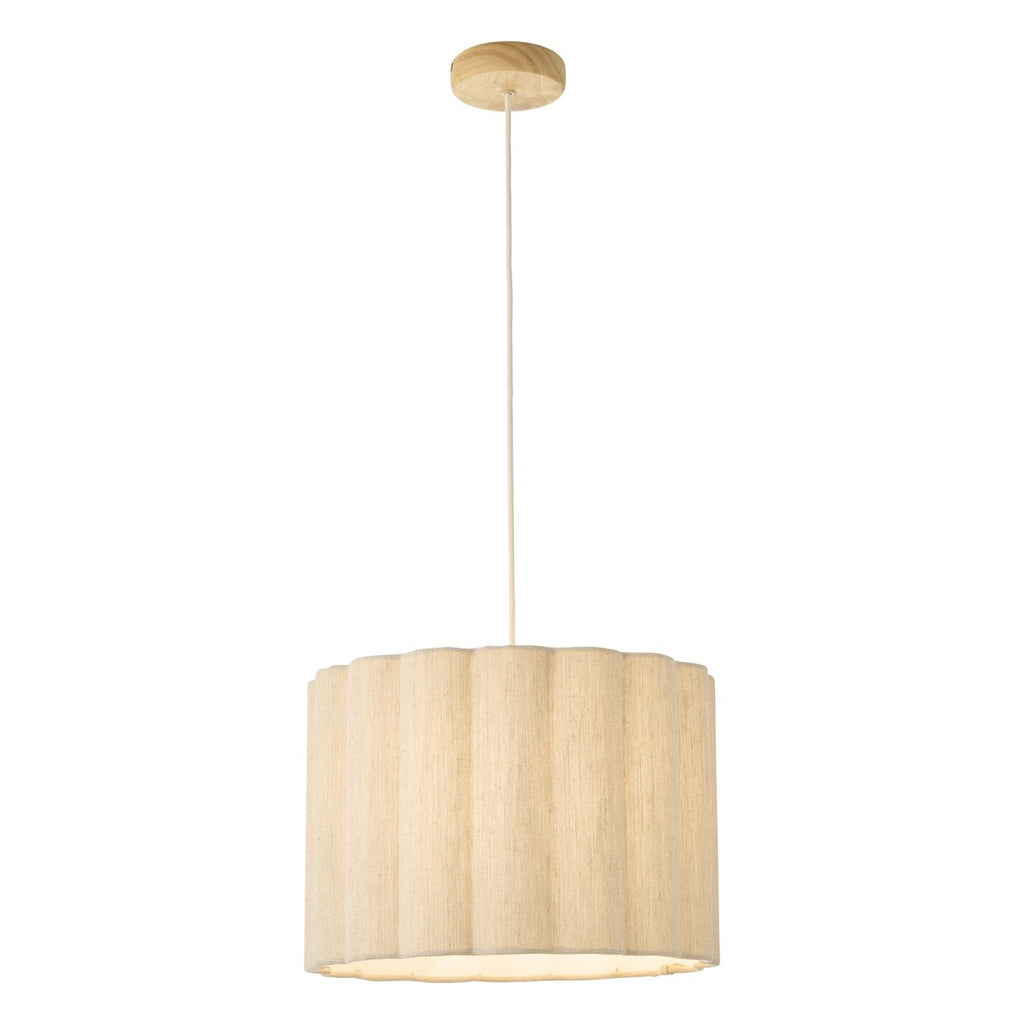 Endon Olson Pendant Light in Oak Stained Wood with Natural Scalloped Shade