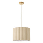Endon Olson Pendant Light in Oak Stained Wood with Natural Scalloped Shade