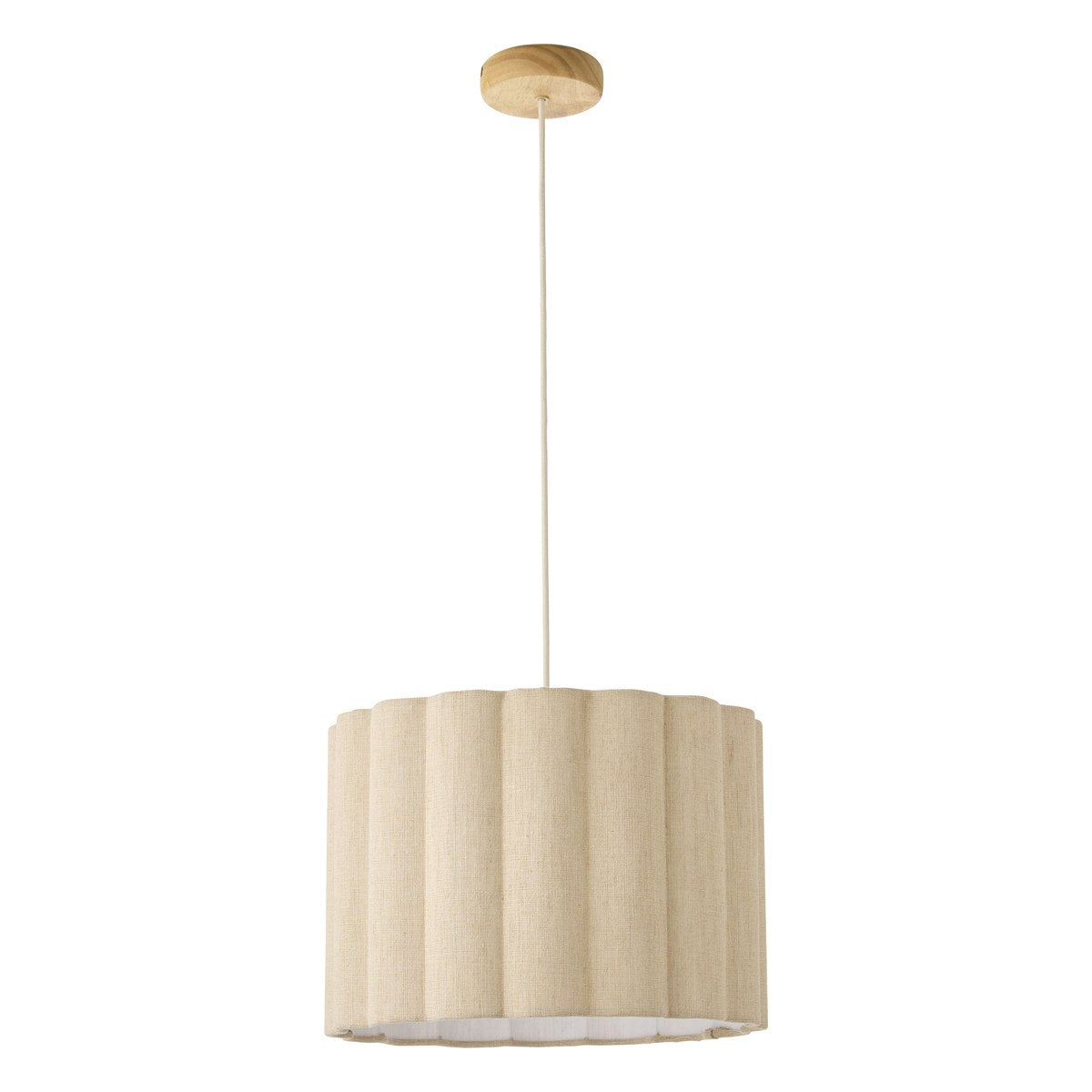 Endon Olson Pendant Light in Oak Stained Wood with Natural Scalloped Shade
