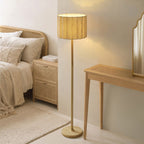 Endon Olson Floor Lamp in Oak Stained Wood with Natural Scalloped Shade