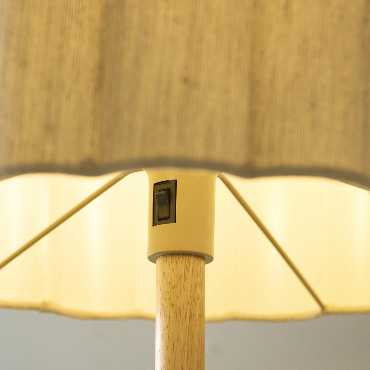 Endon Olson Floor Lamp in Oak Stained Wood with Natural Scalloped Shade