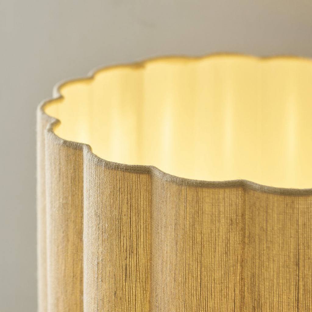 Endon Olson Floor Lamp in Oak Stained Wood with Natural Scalloped Shade