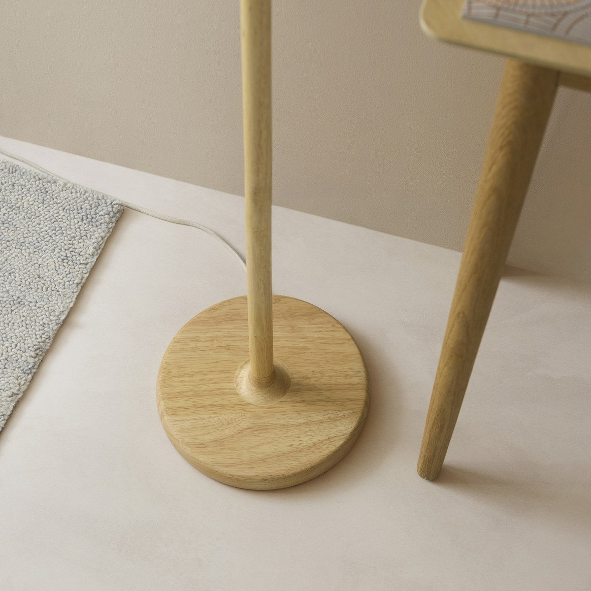 Endon Olson Floor Lamp in Oak Stained Wood with Natural Scalloped Shade