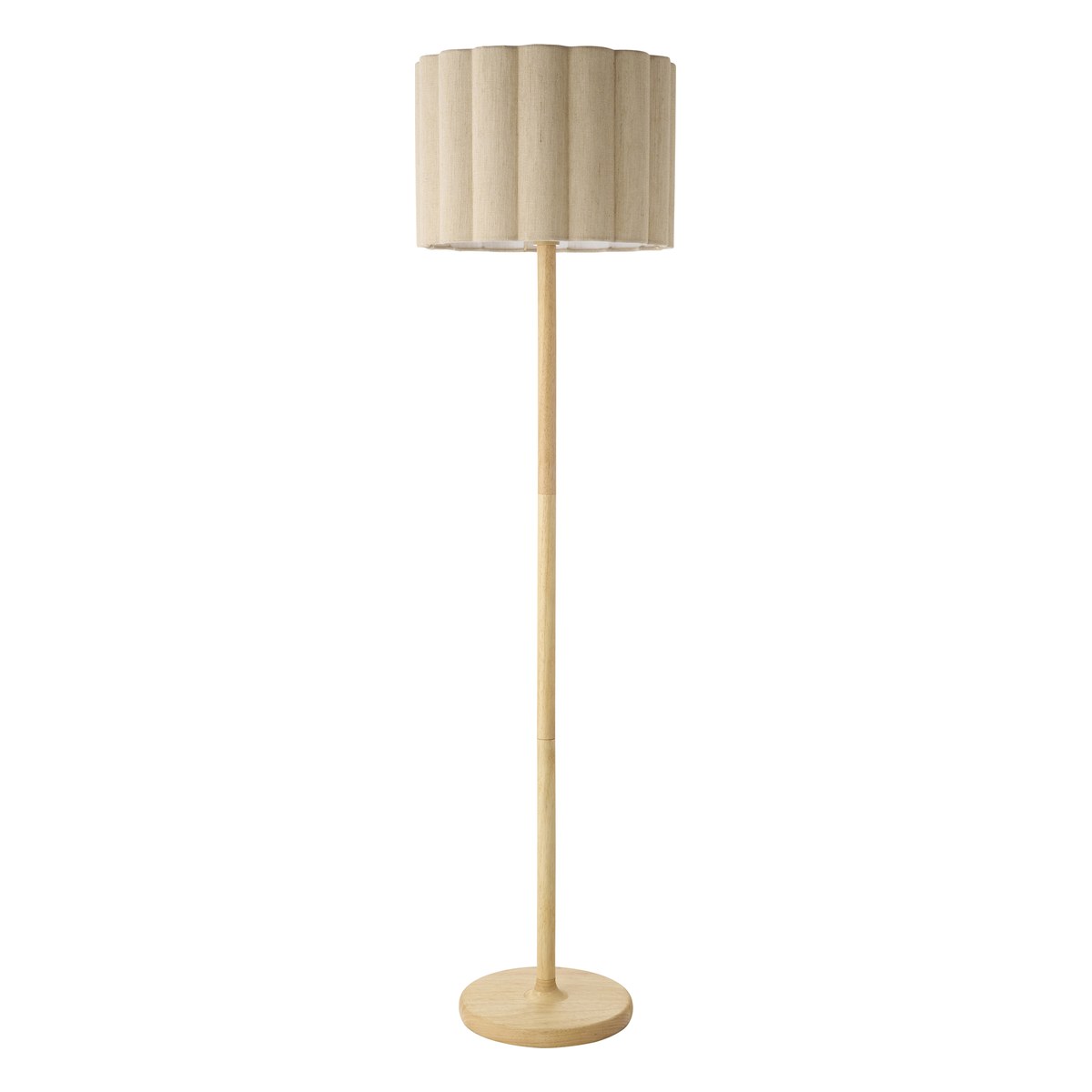 Endon Olson Floor Lamp in Oak Stained Wood with Natural Scalloped Shade