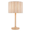 Endon Olson Table Lamp in Oak Stained Wood with Natural Scalloped Shade