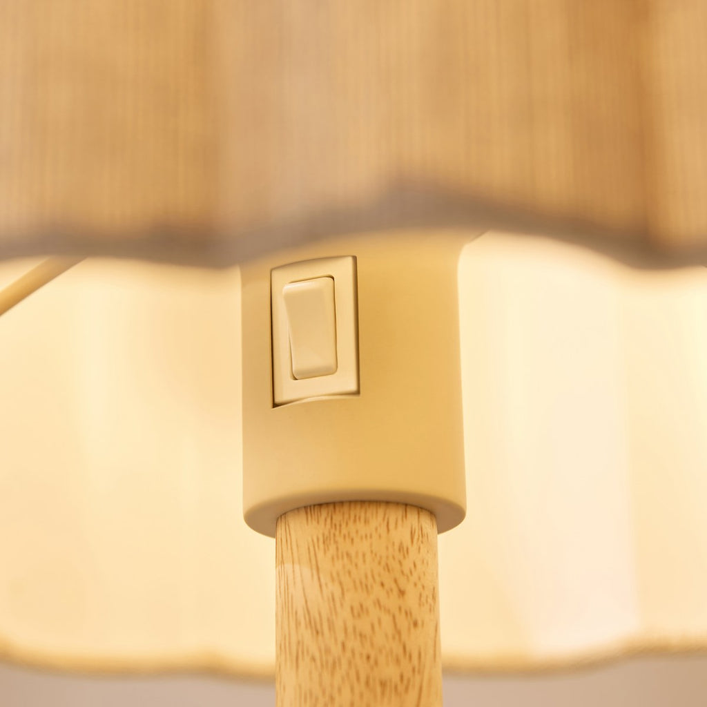 Endon Olson Table Lamp in Oak Stained Wood with Natural Scalloped Shade