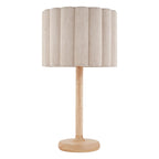 Endon Olson Table Lamp in Oak Stained Wood with Natural Scalloped Shade