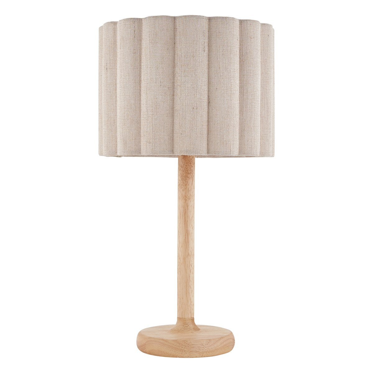 Endon Olson Table Lamp in Oak Stained Wood with Natural Scalloped Shade