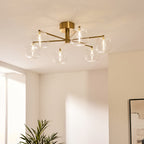 Endon Oslo 6 Light Semi Flush Ceiling Light in Brushed Aged Brass with Clear Glass