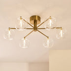 Endon Oslo 6 Light Semi Flush Ceiling Light in Brushed Aged Brass with Clear Glass