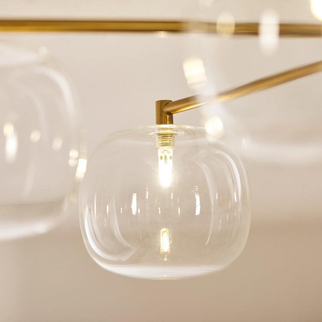 Endon Oslo 6 Light Semi Flush Ceiling Light in Brushed Aged Brass with Clear Glass