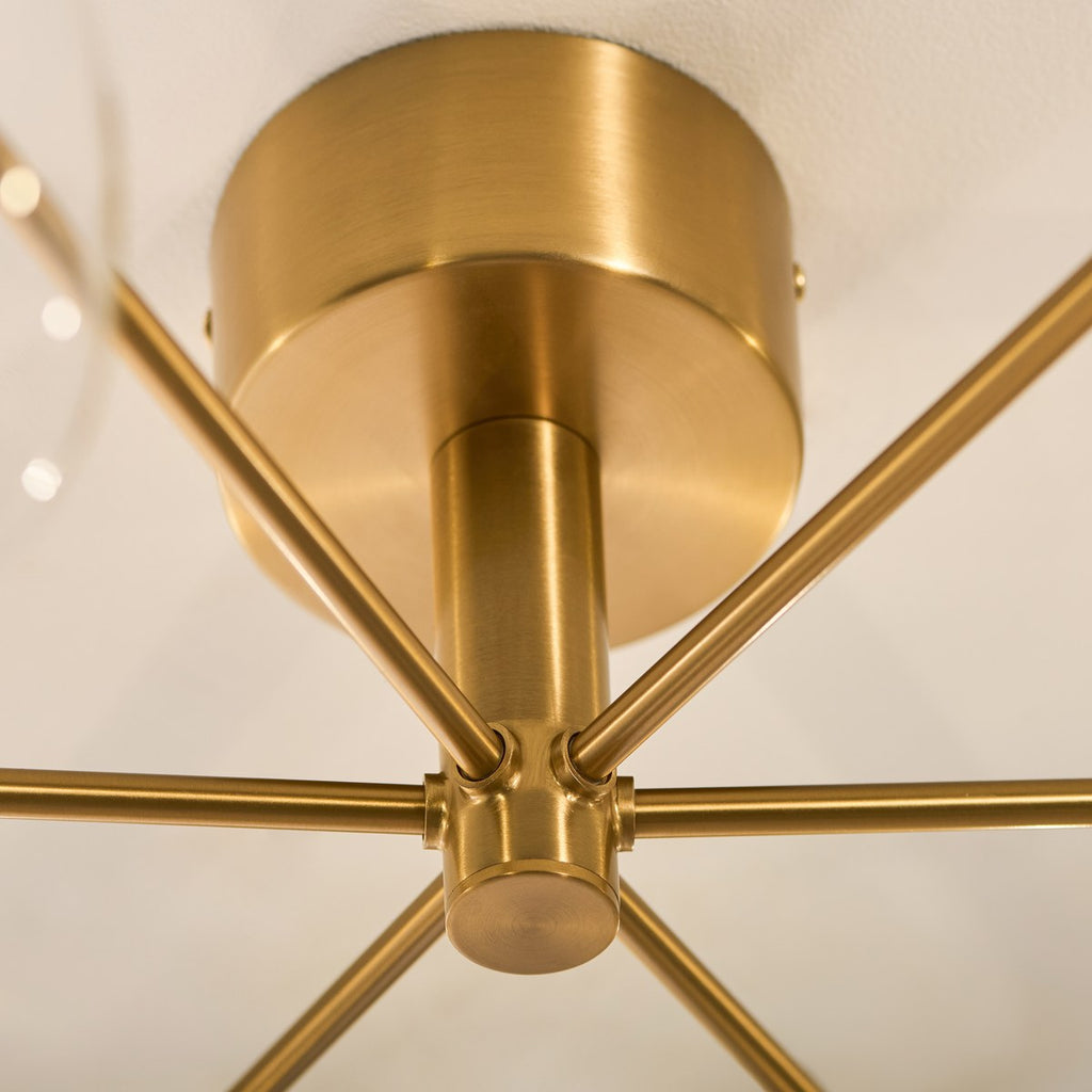 Endon Oslo 6 Light Semi Flush Ceiling Light in Brushed Aged Brass with Clear Glass