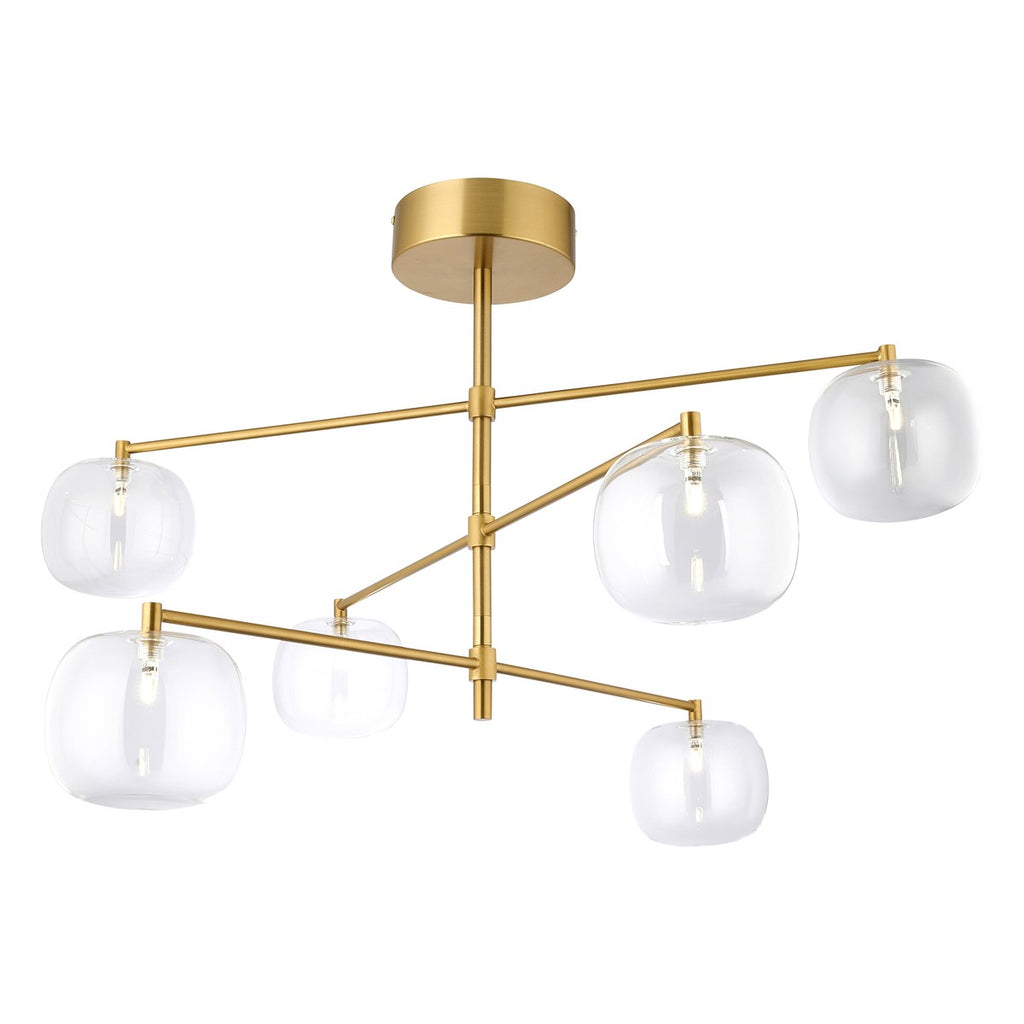 Endon Oslo 6 Light Pendant Light in Brushed Aged Brass with Clear Glass
