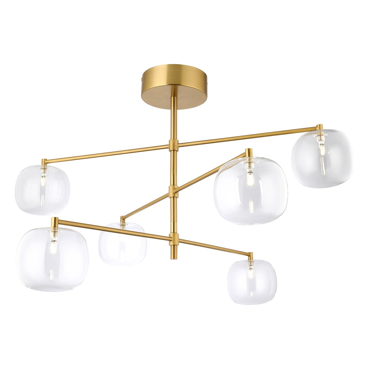 Endon Oslo 6 Light Pendant Light in Brushed Aged Brass with Clear Glass