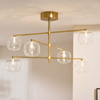 Endon Oslo 6 Light Pendant Light in Brushed Aged Brass with Clear Glass