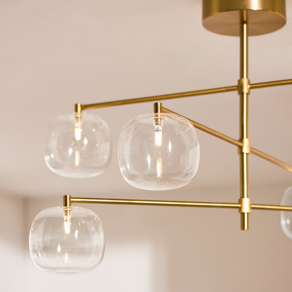 Endon Oslo 6 Light Pendant Light in Brushed Aged Brass with Clear Glass