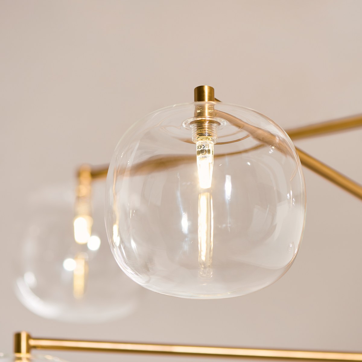 Endon Oslo 6 Light Pendant Light in Brushed Aged Brass with Clear Glass