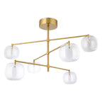 Endon Oslo 6 Light Pendant Light in Brushed Aged Brass with Clear Glass