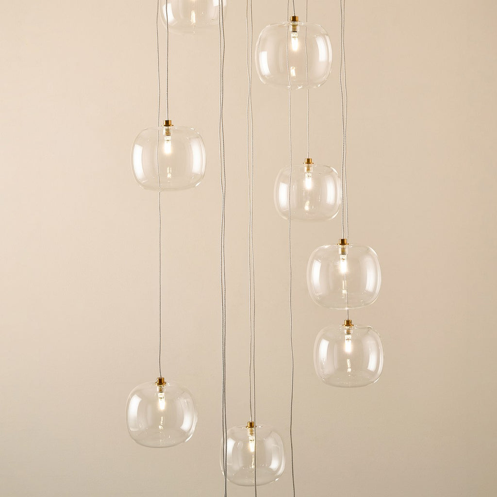 Endon Oslo 12 Light Cascade Pendant Light in Brushed Aged Brass with Clear Glass