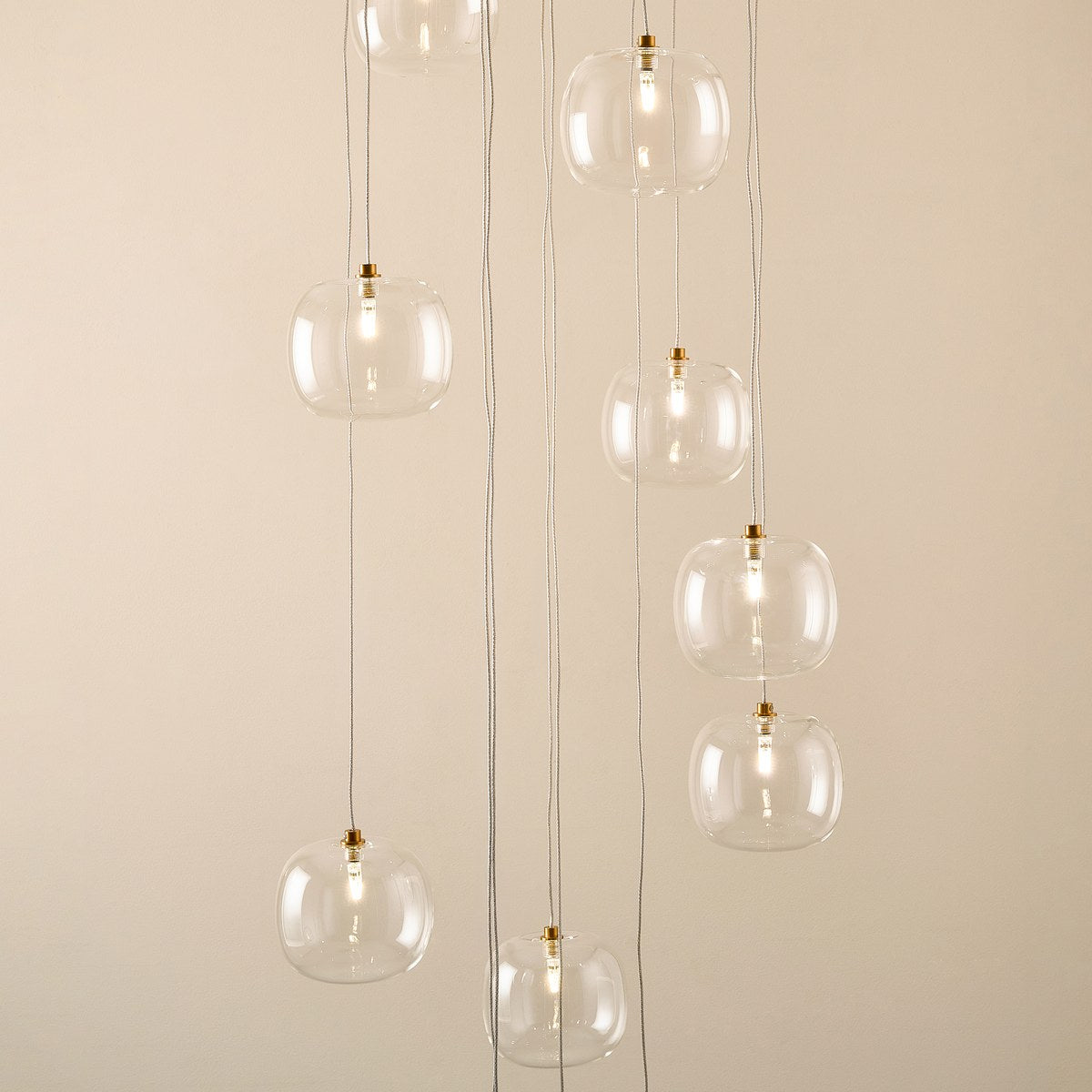 Endon Oslo 12 Light Cascade Pendant Light in Brushed Aged Brass with Clear Glass