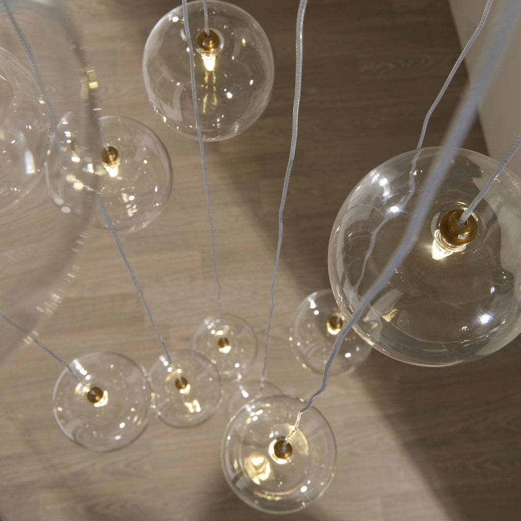 Endon Oslo 12 Light Cascade Pendant Light in Brushed Aged Brass with Clear Glass