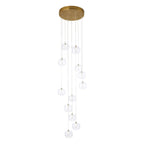 Endon Oslo 12 Light Cascade Pendant Light in Brushed Aged Brass with Clear Glass
