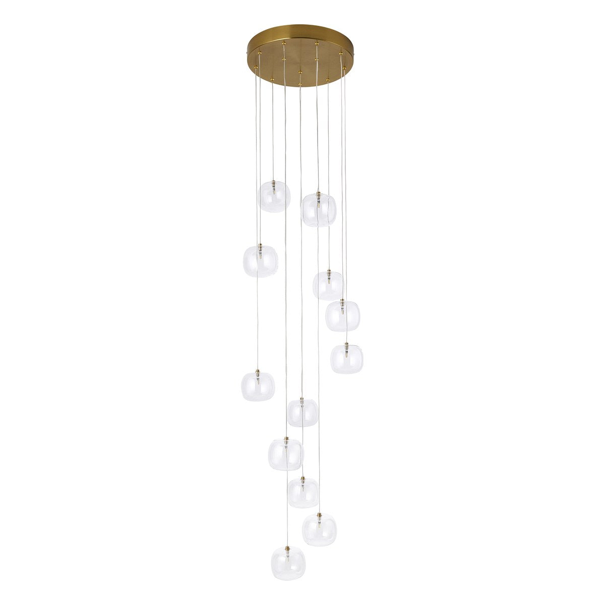 Endon Oslo 12 Light Cascade Pendant Light in Brushed Aged Brass with Clear Glass