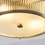 Endon Ridgeton IP44 2 Light Flush Ceiling Light in Antique Brass with Clear Ribbed & Frosted Glass