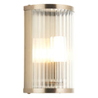 Endon Ridgeton IP44 Wall Light in Antique Brass with Clear Ribbed Glass