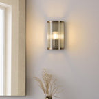 Endon Ridgeton IP44 Wall Light in Antique Brass with Clear Ribbed Glass