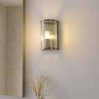Endon Ridgeton IP44 Wall Light in Antique Brass with Clear Ribbed Glass