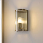 Endon Ridgeton IP44 Wall Light in Antique Brass with Clear Ribbed Glass