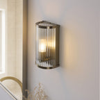 Endon Ridgeton IP44 Wall Light in Antique Brass with Clear Ribbed Glass