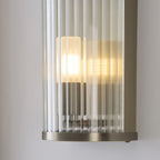 Endon Ridgeton IP44 Wall Light in Antique Brass with Clear Ribbed Glass