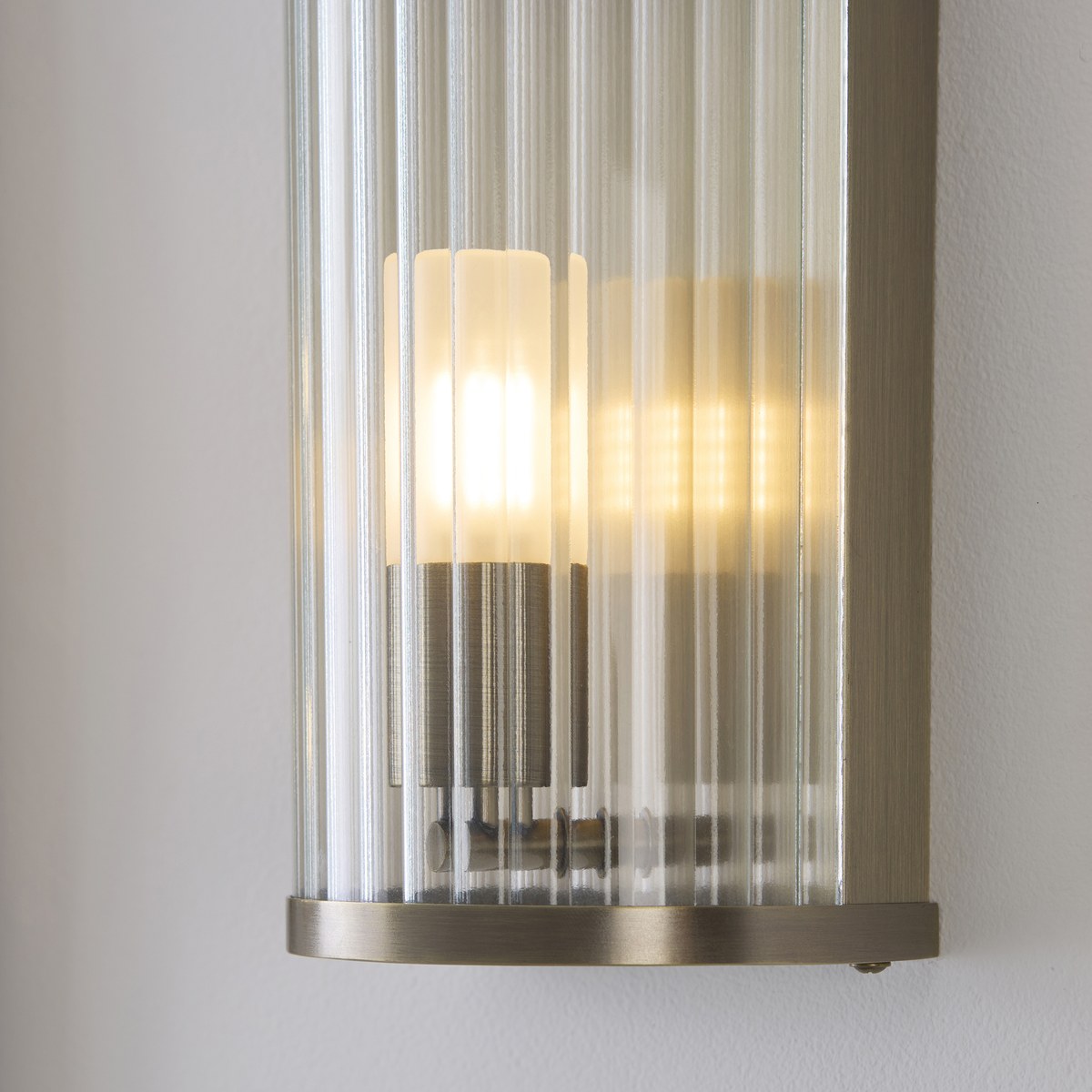 Endon Ridgeton IP44 Wall Light in Antique Brass with Clear Ribbed Glass