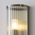 Endon Ridgeton IP44 Wall Light in Antique Brass with Clear Ribbed Glass