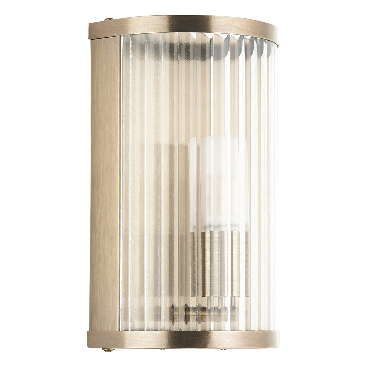 Endon Ridgeton IP44 Wall Light in Antique Brass with Clear Ribbed Glass