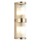 Endon Ridgeton IP44 2 Light Wall Light in Antique Brass with Clear Ribbed Glass