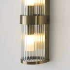 Endon Ridgeton IP44 2 Light Wall Light in Antique Brass with Clear Ribbed Glass